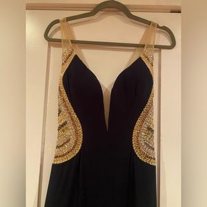 Terani Gown with embellished top and navy bottom